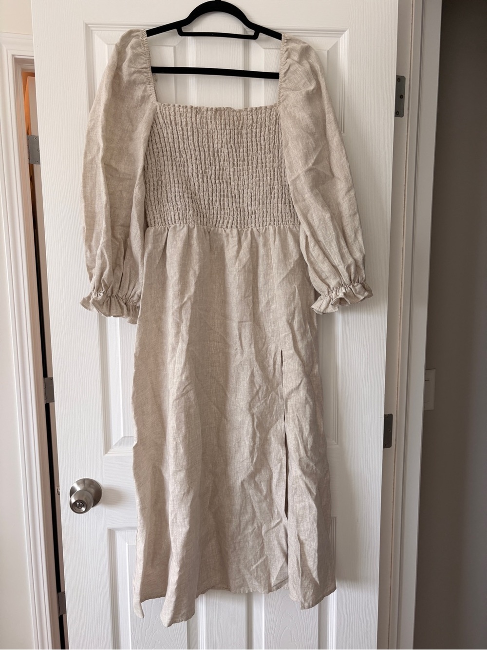 Reformation Beige Smocked Linen Dress